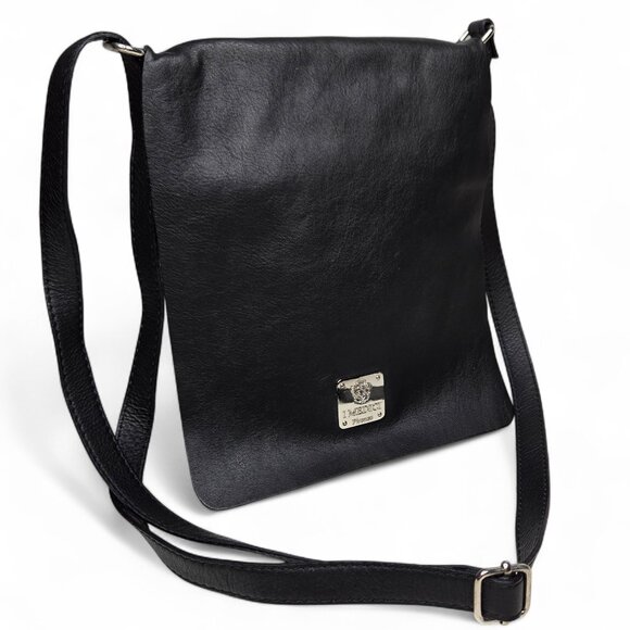I. Medici Firenze Black Leather Crossbody Purse Women's Flap Front Boxy Designer - Picture 1 of 9